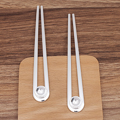 Silver Alloy Hair Fork Findings, Cabochon Settings, with Iron Pins, Round, Silver, 148x20mm