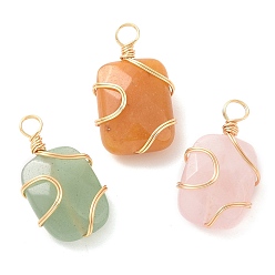 Mixed Stone Natural Mixed Stone Rectangle Pendants, with Golden Copper Wire Wrapped Findings,, Long-Lasting Plated, 22.5~23x12.5~13x7~8mm, Hole: 3~3.5mm