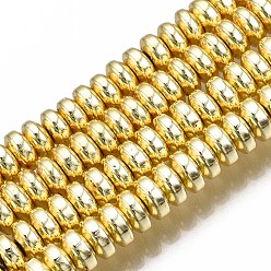 Golden Plated Electroplate Non-magnetic Synthetic Hematite Bead Strands, Rondelle, Golden Plated, 4x2mm, Hole: 1mm, about 180pcs/strand, 15.7 inch