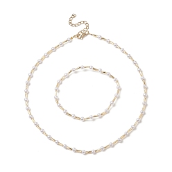Or Bracelets extensibles en perles et ensembles de colliers en perles pour femmes, avec clairon torsadé en verre et perles d'imitation en plastique ABS, or, collier : environ 14.21 pouce (36.1 cm), bracelet : pouce (2-1/8 cm)