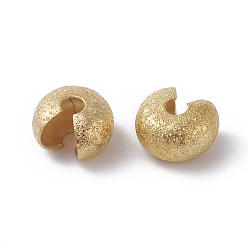 Golden Textured Brass Crimp Beads Covers, Golden, 7x4.5mm, Hole: 1.8mm