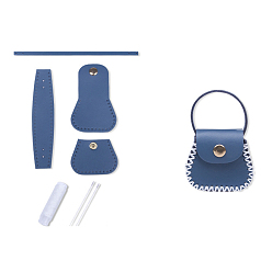 Marine Blue DIY Purse Making Kit, Including Cowhide Leather Bag Accessories, Iron Needles & Waxed Cord, Marine Blue, 5x5.3cm