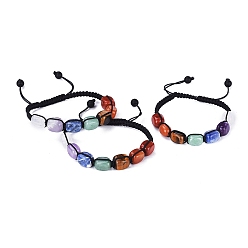 Colorful Chakra Jewelry, Adjustable Nylon Thread Braided Bead Bracelets, with Rectangle Natural Gemstone Beads, Colorful, Inner Diameter: 2-1/8 inch~3 inch(5.5~7.5cm)