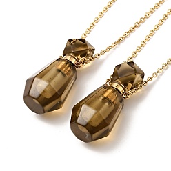 Synthetic Gemstone Openable Faceted Synthetic Smoky Quartz Perfume Bottle Pendant Necklaces for Women, 304 Stainless Steel Cable Chain Necklaces, Golden, 18.74 inch(47.6cm)