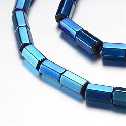 Azul Chapado Electroplate hebras de perlas magnéticas de hematita sintética, Grado A, facetados, columna, azul chapado, 8x5 mm, agujero: 1 mm, sobre 50 unidades / cadena, 15.7 pulgada (40 cm)