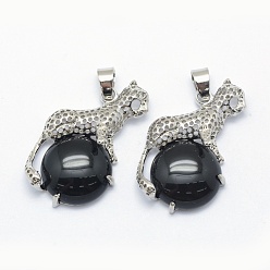 Obsidian Natural Obsidian Pendants, with Alloy Findings, Leopard, Platinum, 33.5x20x7mm, Hole: 4x6mm