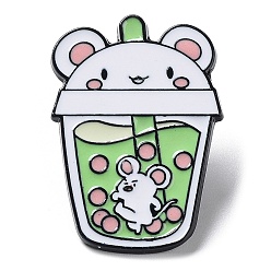 Mouse Cartoon Animal Boba Tea Cup Enamel Pin, Electrophoresis Black Alloy Brooch for Clothes Backpack, Mouse, 31x22x1.5mm