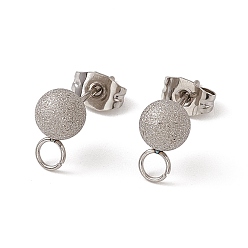 Stainless Steel Color 304 Stainless Steel Stud Earring Findings, with Ear Nuts and Horizontal Loops, Textured, Round, Stainless Steel Color, 10x6mm, Hole: 2.5mm, Pin: 0.6mm