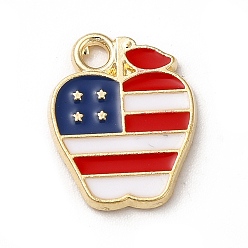 Colorful American Flag Style Alloy Enamel Pendants, Cadmium Free & Nickel Free & Lead Free, Golden, Apple Charms, Colorful, 15x12x1.5mm, Hole: 1.8mm