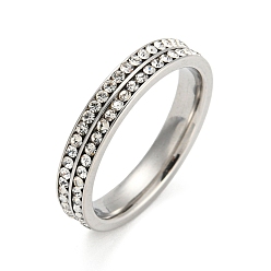 Color de Acero Inoxidable 304 anillos de dedo del acero inoxidable, anillos de diamantes de imitación de cristal para mujer, color acero inoxidable, tamaño de EE. UU. 8 (18.1 mm), 4 mm