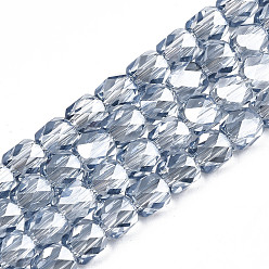 Light Steel Blue Electroplate Transparent Glass Beads Strands, Faceted, Column, Light Steel Blue, 5.5x5mm, Hole: 1.2mm, about 99pcs/strand, 21.85 inch(55.5cm)