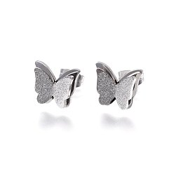 Stainless Steel Color 304 Stainless Steel Stud Earrings, Textured, Butterfly, Stainless Steel Color, 10x12x3.5mm, Pin: 0.8mm