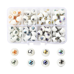 Mixed Color 80Pcs 8 Colors Christmas Opaque Glass Beads, Round with Electroplate Snowflake Pattern, Mixed Color, 10mm, Hole: 1.2mm