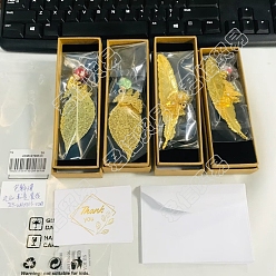 Oro Bola de cristal nbeads y colgante de mariposa de latón 3d marcapáginas, con tarjeta de felicitación de papel y sobres, cajas de cartón, dorado, 202~240 mm