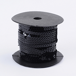 Negro Rollos de cadena de lentejuelas / paillette de plástico, color de ab, negro, 6 mm