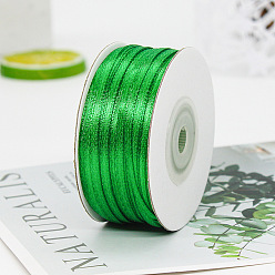 Green Polyester Double-Sided Satin Ribbons, Ornament Accessories, Flat, Green, 3mm, 100 yards/roll