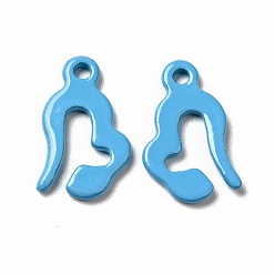 Sky Blue Spray Painted 201 Stainless Steel Charms, Sky Blue, 13x8x1mm, Hole: 1.2mm