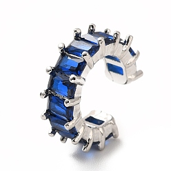 Dark Blue Cubic Zirconia Tennis Cuff Earrings, Real Platinum Plated Brass C-shape Earrings for Non Piercing, Cadmium Free & Lead Free, Dark Blue, 14x16x5mm