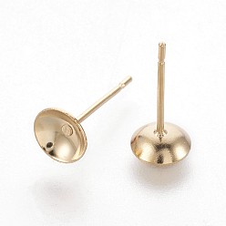 Real 18K Gold Plated 304 Stainless Steel Stud Earring Settings, Real 18k Gold Plated, Tray: 5mm, 12.5x6mm, Pin: 0.8mm