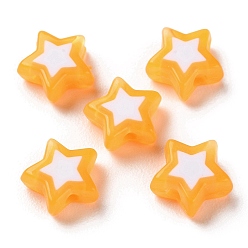 Orange Star Acrylic Beads, Bead in Bead, Orange, 8.5x9x4mm, Hole: 1.8mm, about 2941pcs/500g