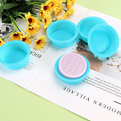 Deep Sky Blue DIY Soap Making Molds, Food Grade Silicone Casting Molds, Flat Round with Word 100% Hand Made, Deep Sky Blue, 73x20mm