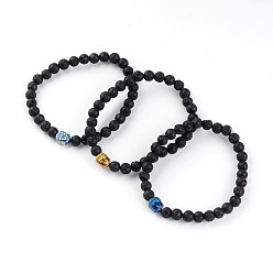 Lava Rock Buddha Head Natural Lava Rock Beaded Stretch Bracelets, with Electroplated Non-Magnetic Hematite Beads, 58mm