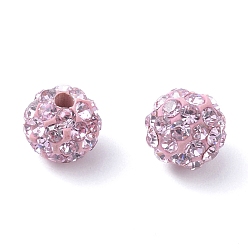 Light Rose Pave Disco Ball Beads, Polymer Clay Rhinestone Beads, Grade A, Light Rose, PP13(1.9~2mm), 10mm, Hole: 1mm