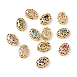 Mixed Color Eco-friendly Brass Micro Pave Cubic Zirconia Multi-strand Links, Rack Plating, Cadmium Free & Lead Free, Oval, Golden, Mixed Color, 14x10x5mm, Hole: 1.2mm