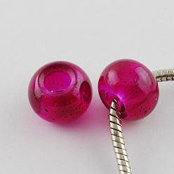 Rouge Violet Moyen Perles de verre imprimées , Perles avec un grand trou   , rondelle, support violet rouge, 15x10mm, Trou: 5.5~6mm