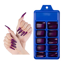 Фиолетовый 100шт 10 размер трапециевидной формы пластиковые накладные ногти, пресс с полным покрытием на накладных ногтях, нейл-арт съемный маникюр, аксессуары для украшения ногтей для практики маникюра, фиолетовые, 26~32x7~14 мм, 10шт / размер