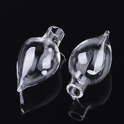 Clair Bouteilles en verre soufflé à la main, pour la fabrication de pendentifs pour flacons en verre, larme, clair, 38x19mm, demi-trou: 5.5 mm