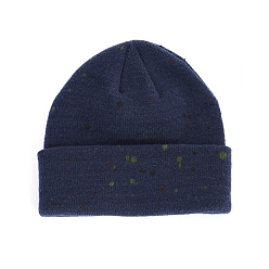 Bleu De Prusse Bonnet à revers en fil de fibre de polyacrylonitrile, bonnet d'hiver en tricot à pois pour femme, null, 560~580mm
