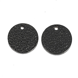 Electrophoresis Black 304 Stainless Steel Charms, Textured, Laser Cut, Flat Round, Electrophoresis Black, 12x1mm, Hole: 1.4mm