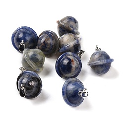 Sodalite Natural Sodalite Pendants, Planet Charms, with Platinum Plated Alloy Snap on Bails, 19.5~21.5x18~18.5mm, Hole: 5.5x3.3mm
