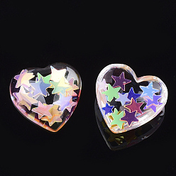 Colorful Resin Cabochons, with Paillette, Heart, Colorful, 10x10x4mm