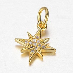 Golden Brass Micro Pave Cubic Zirconia Charms, Star, Golden, 14x12x2mm, Hole: 4mm