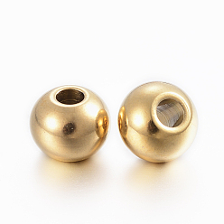 Golden Ion Plating(IP) 304 Stainless Steel Beads, Round, Golden, 8x6.5mm, Hole: 3mm