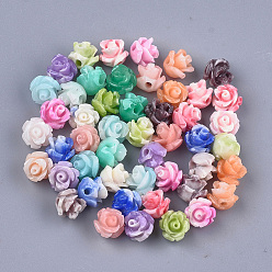 Couleur Mélangete Perles de corail synthétiques, teint, fleur, couleur mixte, 6~7x6~7mm, Trou: 1.2mm