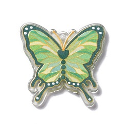Vert Jaune Pendentifs acryliques transparents , papillon, vert jaune, 36~36.5x38x2~2.5mm, Trou: 2mm