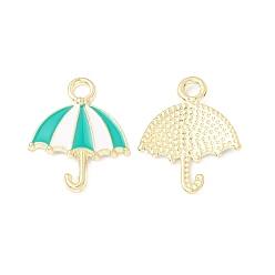 Light Sea Green Alloy Enamel Pendants, Umbrella Charm, Golden, Light Sea Green, 19.5x15x2mm, Hole: 2.2mm