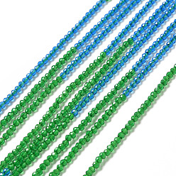 Lime Green 2 Colors Transparent Glass Beads Strands, Segmented Multi-color Beads, Faceted, Round, Lime Green, 2mm, Hole: 0.5~0.6mm, about 184~211pcs/strand, 15.28~15.75 inch(38.8~40cm)