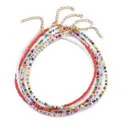 Mixed Color Mixed Styles Round Glass Seed Beaded Necklaces, with Alloy Lobster Claw Clasps, Golden, Mixed Color, 15.07 inch(38.5cm)
