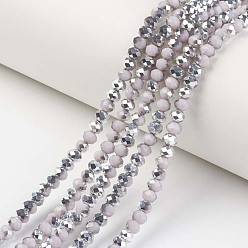 Chardon Plaquer des brins de perles de verre opaques, demi-argenté, facette, rondelle, chardon, 6x5mm, Trou: 1mm, Environ 92~94 pcs/chapelet, 17~17.5 pouce (42.5~43.75 cm)