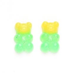 Lime Gradient Color Opaque Resin Cabochons, with Glitter Powder Bear, Lime, 17.5x11x6.5mm
