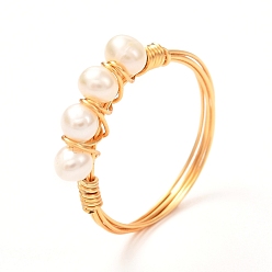 White Natural Freshwater Pearl Rings for Girl Women, Golden Brass Rings, White, US Size 6 3/4(17.1mm)