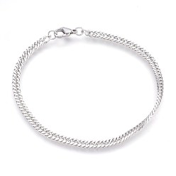 Stainless Steel Color 304 Stainless Steel Curb Chain Bracelets, with Lobster Claw Clasps, Stainless Steel Color, 8-3/8 inch(21.3cm), 4x1.7mm