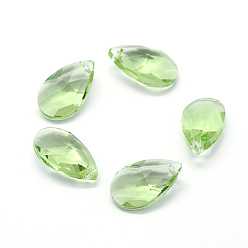Césped Verde Colgantes de cristal facetado, lágrima, verde césped, 22x13x8.5 mm, agujero: 1 mm