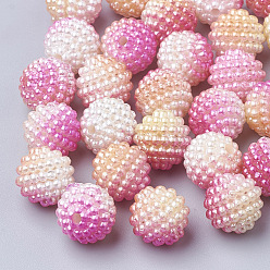 Violet Perles acryliques en nacre d'imitation , perles baies, perles combinés, perles de sirène dégradé arc-en-ciel, ronde, violette, 10mm, Trou: 1mm, environ 200 pcs / sachet 