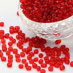Red Glass Seed Beads, Transparent, Round, Round Hole, Red, 6/0, 4mm, Hole: 1.5mm, about 450pcs/50g, 50g/bag, 18bags/2pound