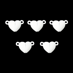White Spray Painted Alloy Magnetic Clasps, Cadmium Free & Nickel Free & Lead Free, Heart, White, 10.5x16x7mm, Hole: 1.2mm